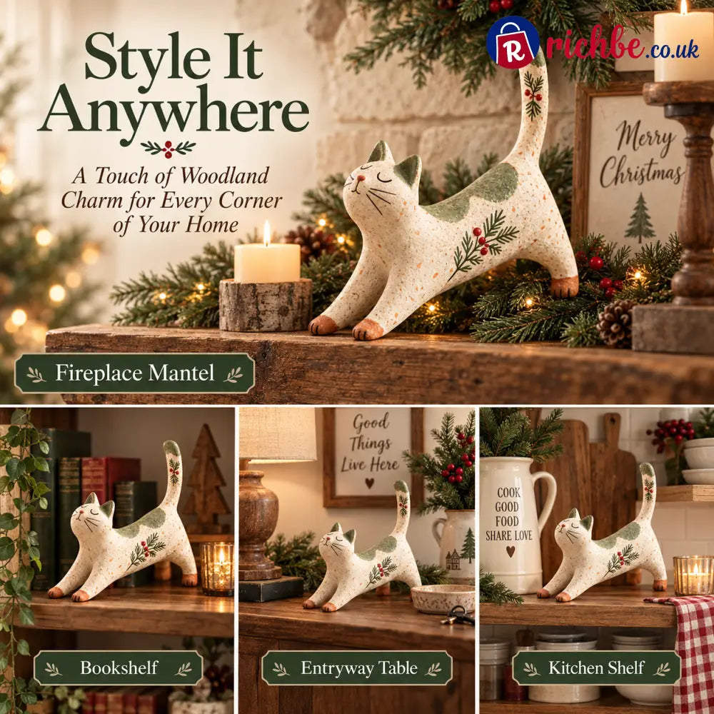 🐈🎄 Woodland Christmas Cat Figurine--a cosy little woodland friend for your holiday home