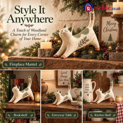 🐈🎄 Woodland Christmas Cat Figurine--a cosy little woodland friend for your holiday home